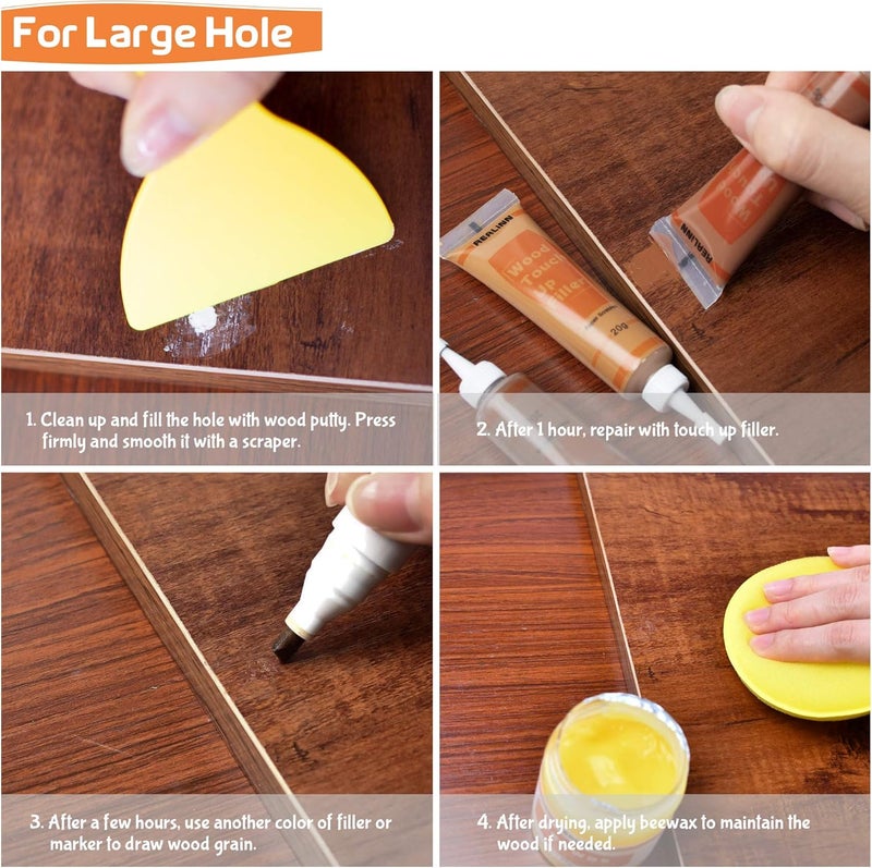 REALINN Wood Furniture Repair Kit- Set of 28 - Touch Up Markers, Fillers with Wood Putty - Repair Scratch, Cracks, Hole, Discoloration for Wooden Door, Floor, Table, Cabinet - Image 5